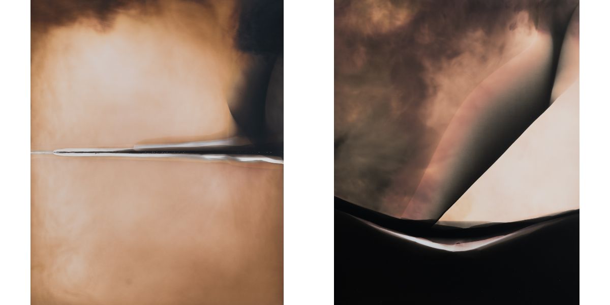 Chuck Kelton - A View, Not from a Window, PE53, 2020. Photogram and chemigram 50 x 40 cm. Unique. & Two Worlds, PE14, 2016. Photogram and chemigram 50 x 40 cm. Unique.